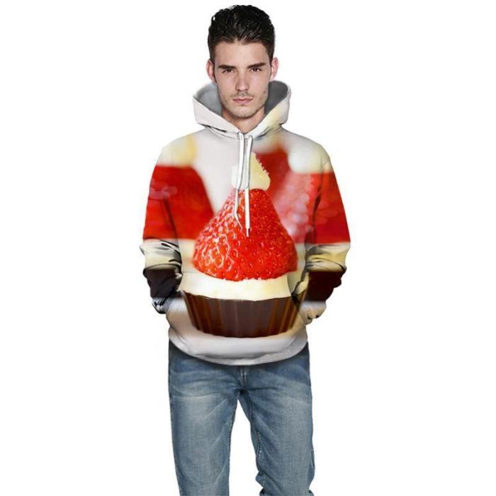 Mens Hoodies 3D Graphic Printed Christmas Strawberry Cake Pullover