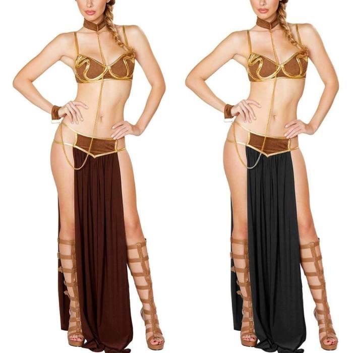 Star Wars Cosplay Costume Princess Leia Slave Dress Gold Bra and Neckchain