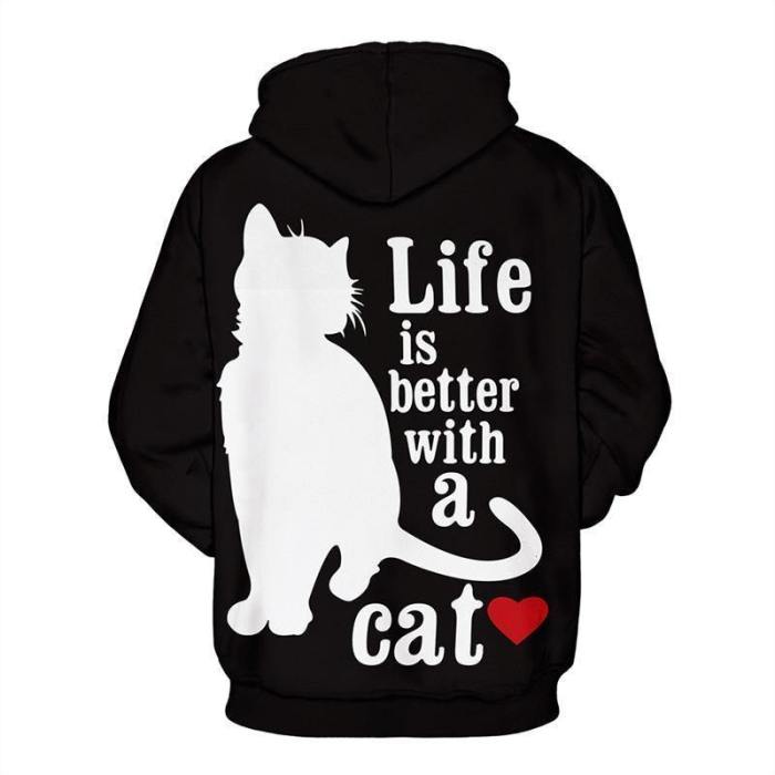 Mens Hoodies 3D Graphic Printed Better Life With Cat Pullover Hoodie
