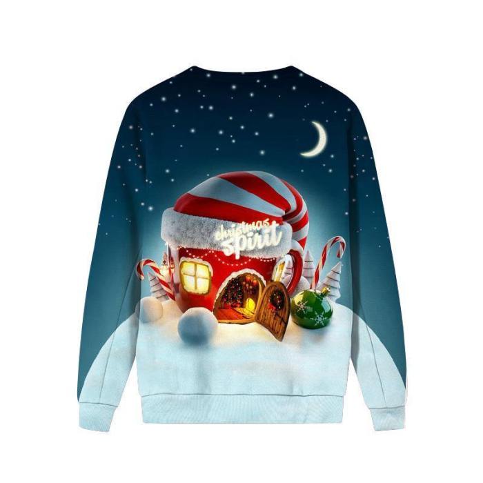 Mens Pullover Sweatshirt 3D Printed Christmas House Long Sleeve Shirts