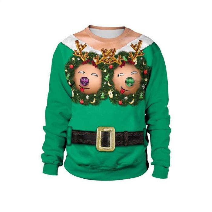 Womens Green Pullover Sweatshirt 3D Graphic Printing Merry Christmas Funny Pattern