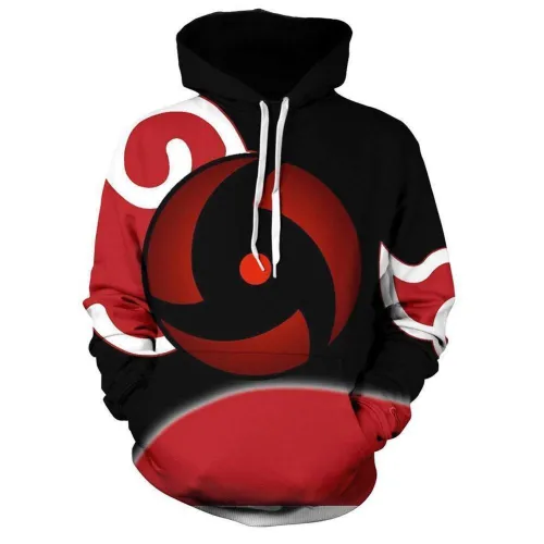 Unisex Naruto Sharingan Hoodie Cosplay Itachi Uchiha Mangekyou Hooded Sweatshirt Pullover Red Cloud Hoodie