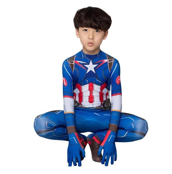 Captain America Jumpsuit Superhero Costume For Men And Children Halloween Cosplay