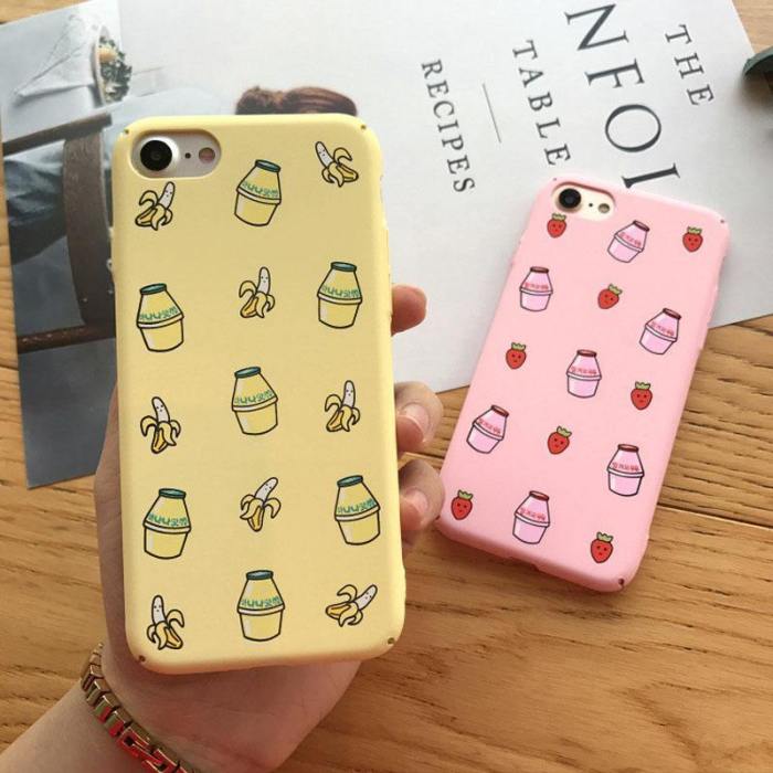 Cute Korean Banana Strawberry Milk Drink Art Phone Case