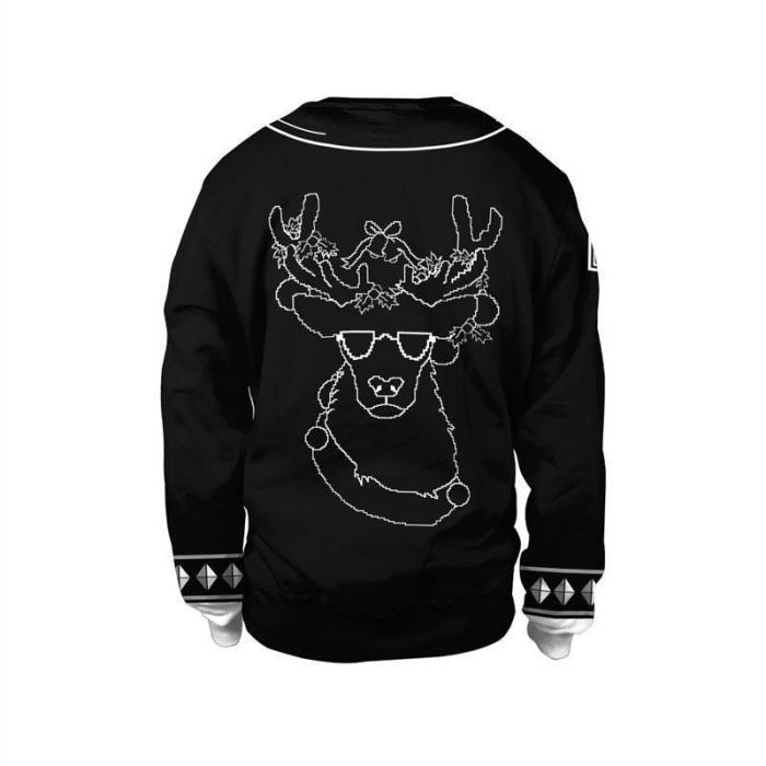 Mens Black Pullover Sweatshirt 3D Graphic  Merry Christmas Pattern