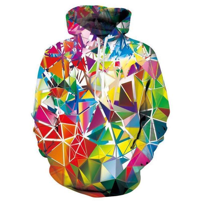 Mens Hoodies 3D Printed Colorful Diamond Hooded