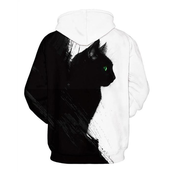 Mens Hoodies 3D Graphic Printed Black Cat Leaf Pullover