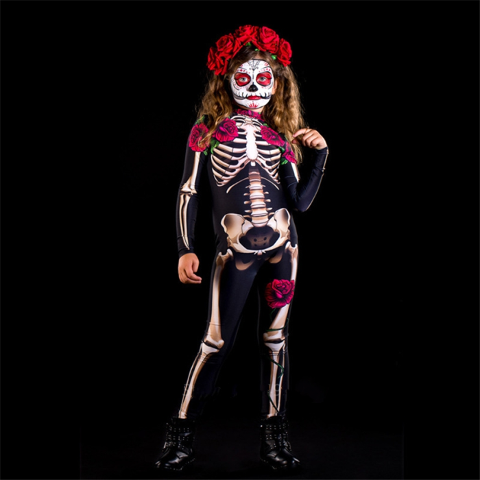 Halloween Rose Skeleton Scary Dress Day Of The Dead Jumpsuit Costumes