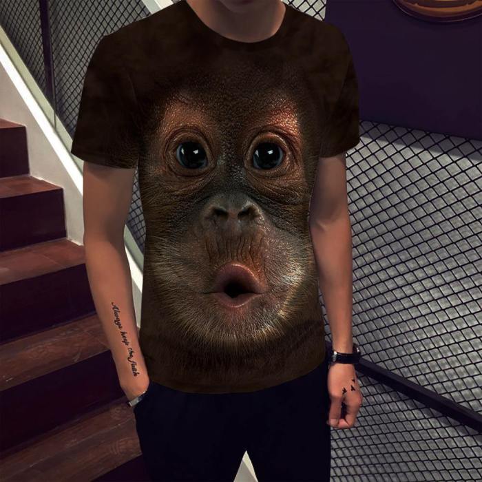 Mens T Shirt 3D Printing Cute Monkey Printed Tee