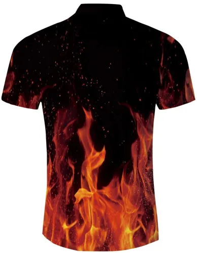 Men'S Hawaiian Shirt Fire Smoke Flame Printing