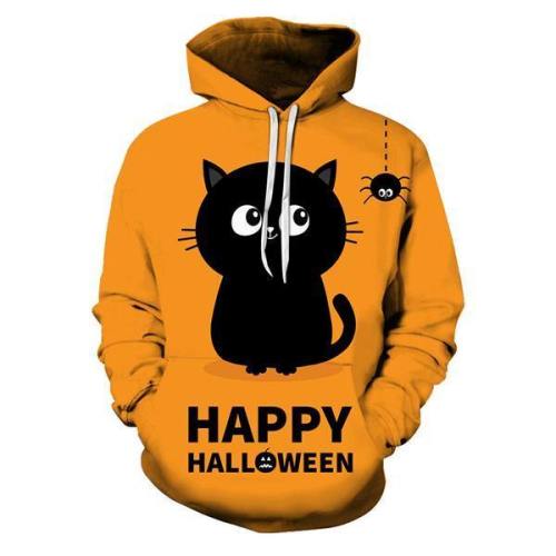 Halloween Cat 3D Yellow Hoodie