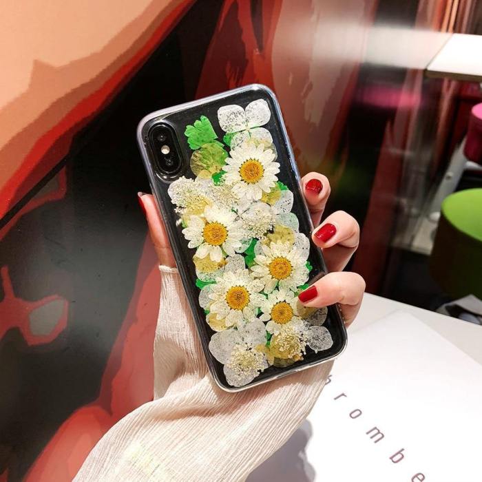 3D Real Dried Daisy Pressed Flowers Silicone Phone Case