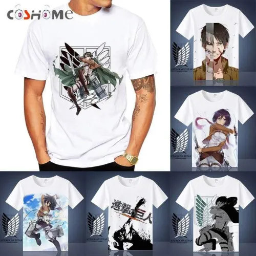 Attack on Titan Shingeki No Kyojin Mikasa Levi Cosplay T-shirts Costumes Short Sleeve Summer Tees