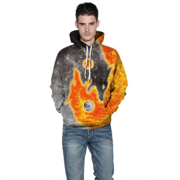 Mens Hoodies 3D Graphic Printed Two Wolves Pullover Hoodie
