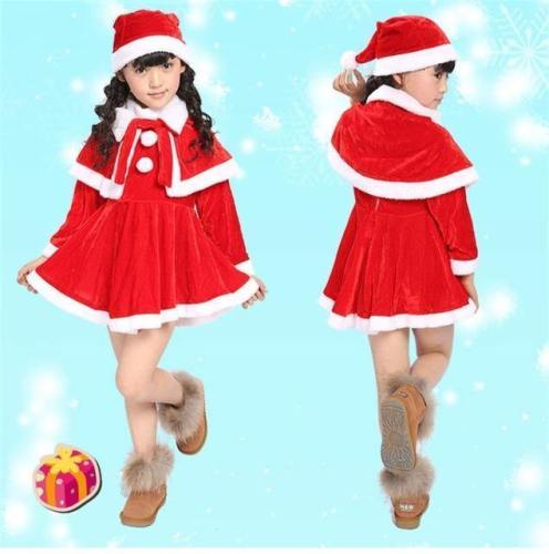 Christmas Santa Claus Boys Girls Costume Cape Dress Hats Party Gifts