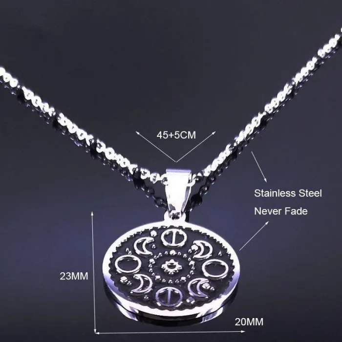 Moon Phase Stainless Steel Necklace