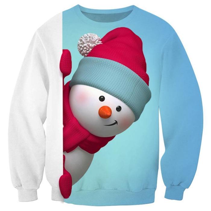 Mens Pullover Sweatshirt 3D Printed Kawaii Snowman Christmas Long Sleeve Shirts