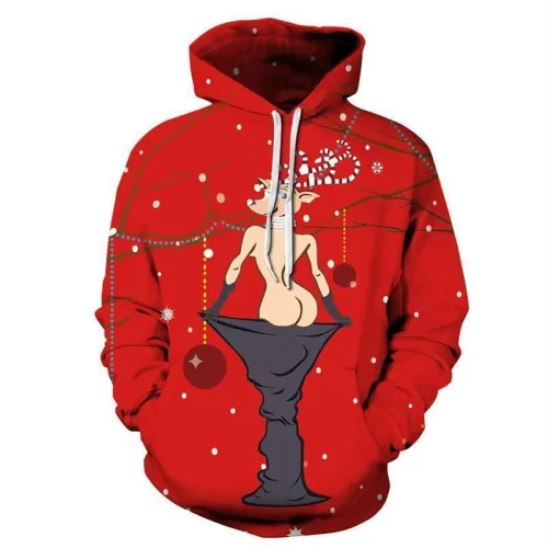 3D Print Hoodie - Reindeer Print Pullover Hoodie Css008