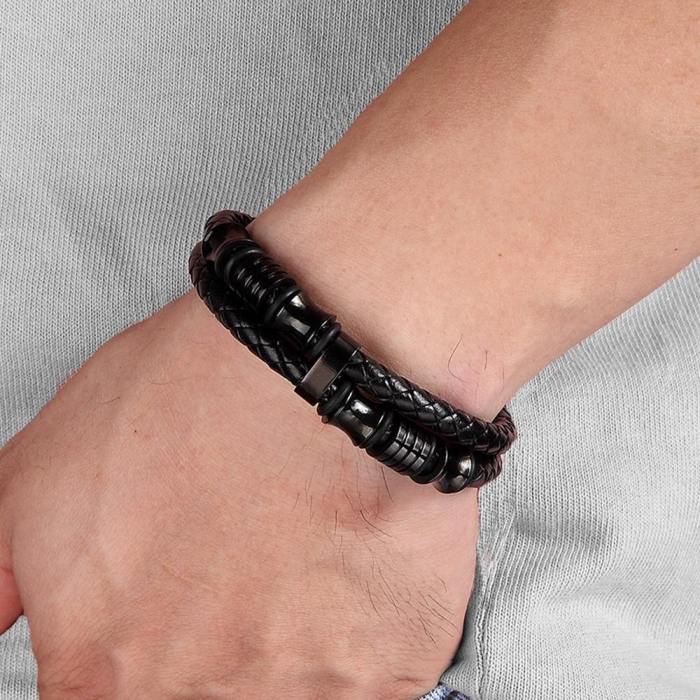 High Polished Stainless Steel Leather Bracelet