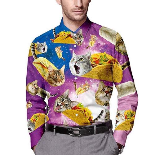 Mens Galaxy Taco Cat Printed Long Sleeve Shirt