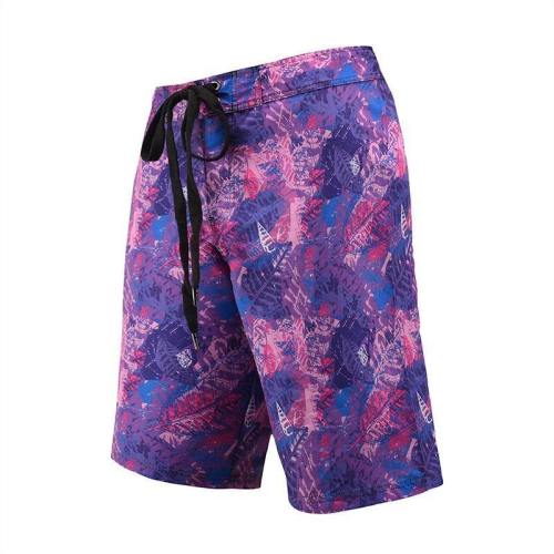 Men'S Beach Board Shorts Tropical Floral Pattern Purple Color Swimming Pants