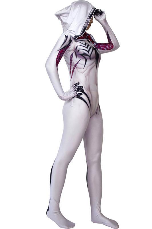 Spider-Gwen Gwen Stacy Body Suit Jumpsuit Cosplay Female Spider-Man Outfit White