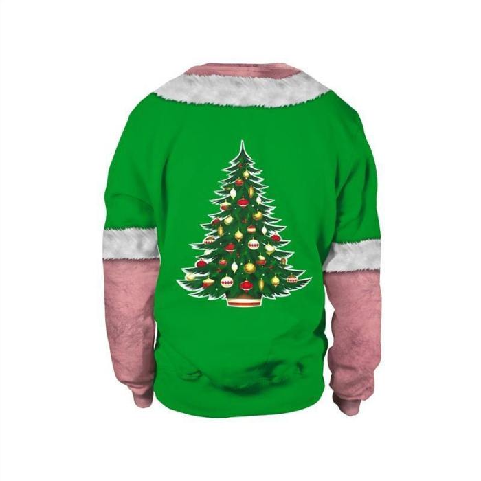Mens Green Pullover Sweatshirt 3D Graphic Printing Merry Christmas Chest Hair Pattern