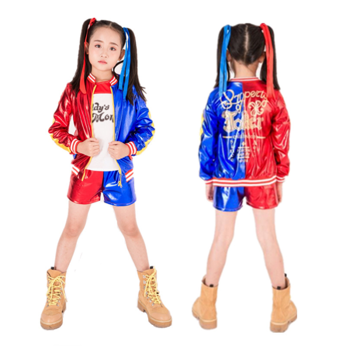 Girls Suicide Squad Harley Quinn Coat Shorts Top Cosplay Costume Set