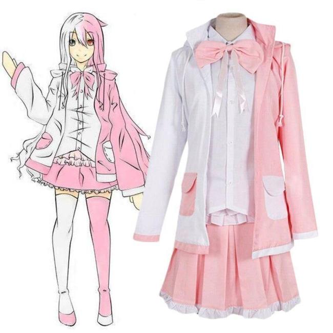 Danganronpa 2 Monomi Pink White Rabbit Uniform Cosplay Costumes Wigs