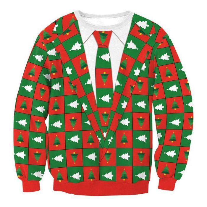 Mens Pullover Sweatshirt 3D Printed Christmas Tree Long Sleeve Shirts