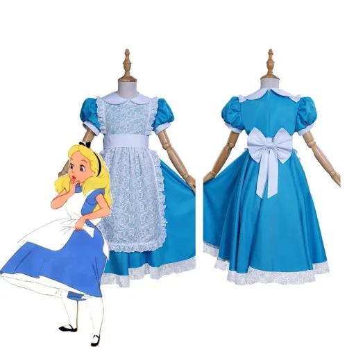 Alice In Wonderland Kids Girls Dress Apron Outfits Halloween Carnival Suit Cosplay Costume