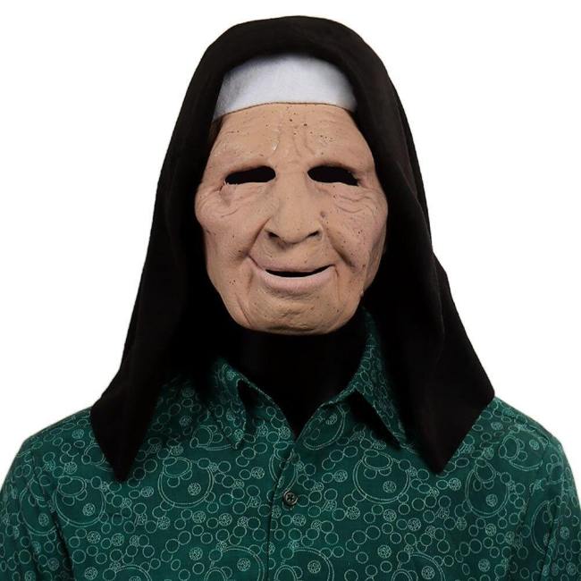 The Nun Old Woman Grandmother Latex Mask With Headscarf Halloween Prop