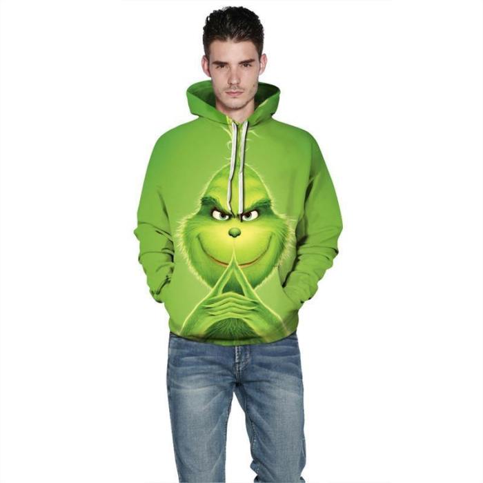Mens Hoodies 3D Graphic Printed Graphic Grinch Green Pullover Hoody