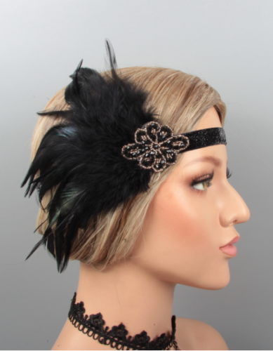 Gatsby Headdress Ball Gloves Feather Tobacco Necklace Set