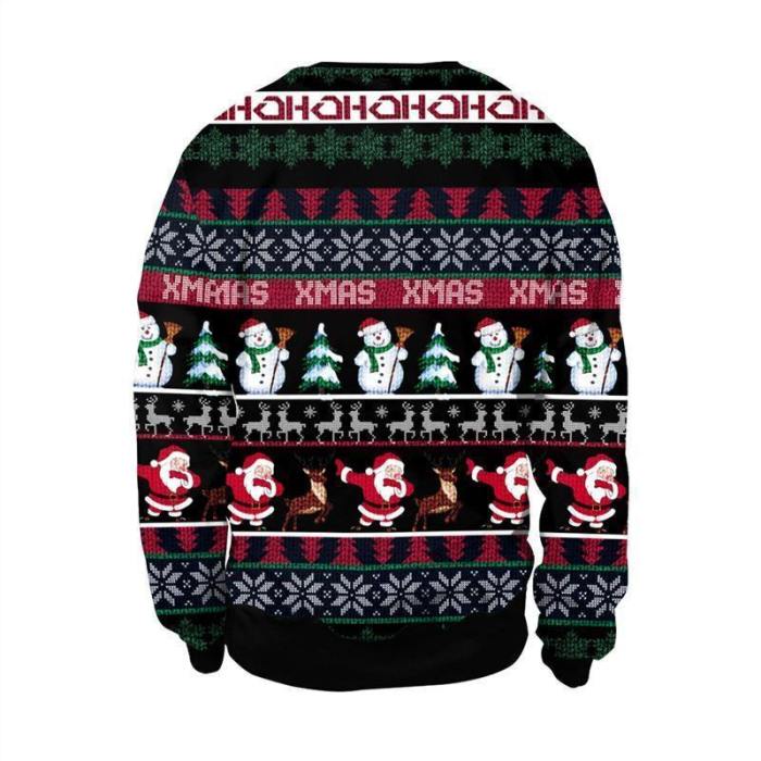 Mens Black Pullover Sweatshirt 3D Graphic Printing Merry Christmas Snowman Pattern