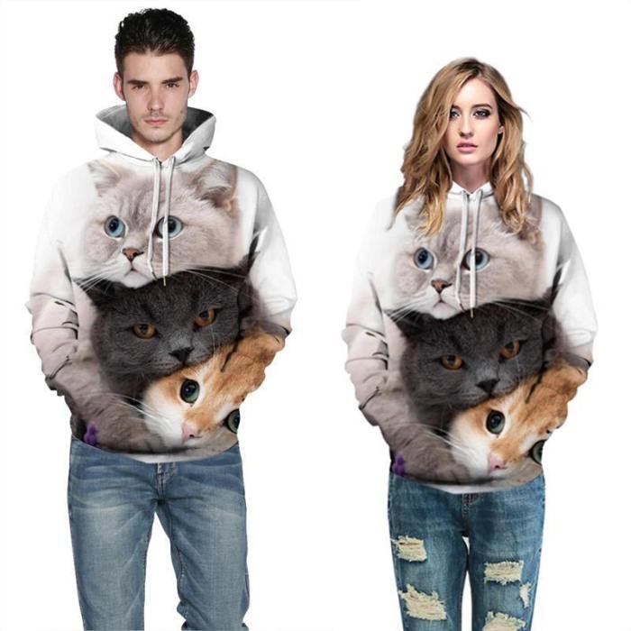 Mens Hoodies 3D Graphic Printed Three Cats Pullover Hoodie