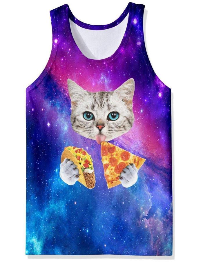 Mens Tank Tops 3D Printing Pizza Cat Printed Vest