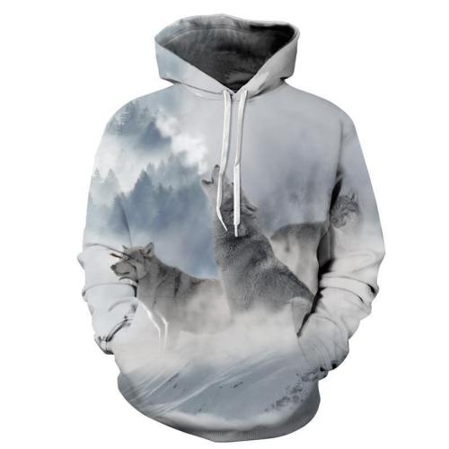 Snow Wolfs Long Sleeve Hoodies 3D Painted Sweatshirt