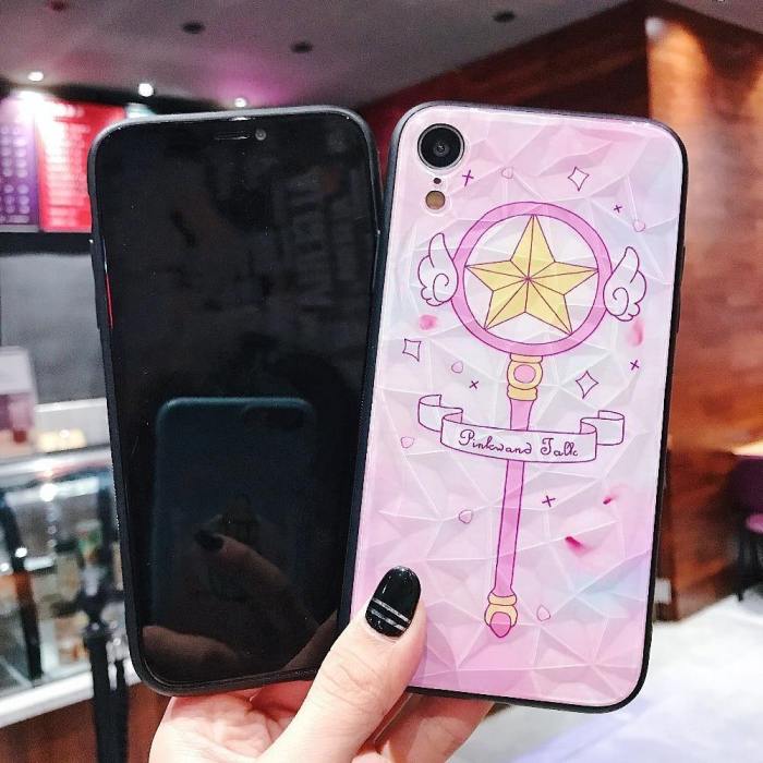 Japanese Anime Cartoon Cardcaptor Sakura Wand Sailor Moon Diamond Texture Phone Case