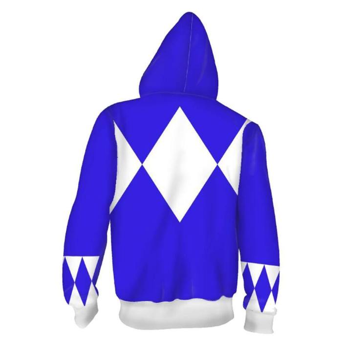 Unisex Blue Ranger Hoodies Power Rangers Zip Up 3D Print Jacket Sweatshirt