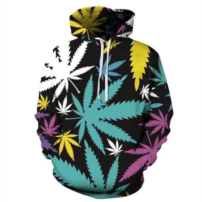 Mens Hoodies 3D Graphic Printed Colorful Maple Leaf Pullover
