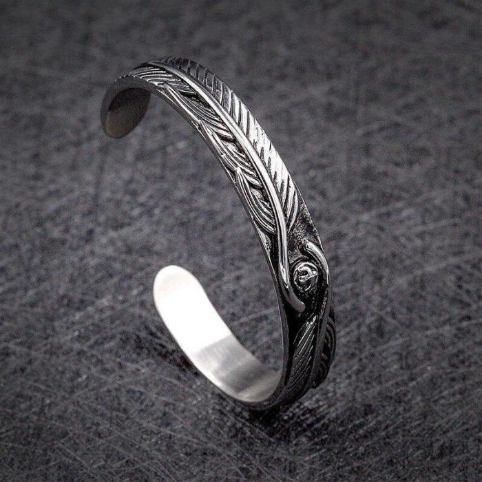 Silver Plated Adjustable Feather Open Cuff Bangle