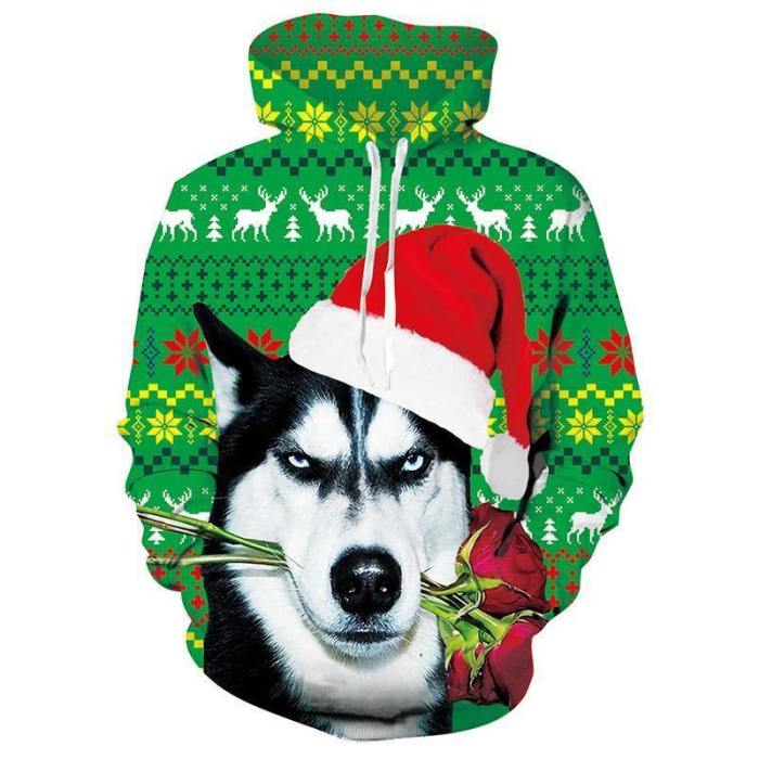 Mens Hoodies Christmas Dog 3D Graphic Printing Sweatshirt