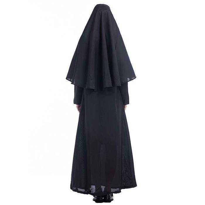 The Nun Costume Mask Cosplay Adult Long Black Scary Nuns Ghost Clothes Uniform