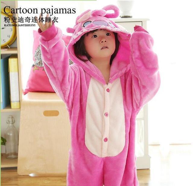Children'S Pajamas Winter Flannel Animal Pajamas One Piece Totoro /Stitch  /Panda /Dinosaur /Pikachu Bbay Boys Girls