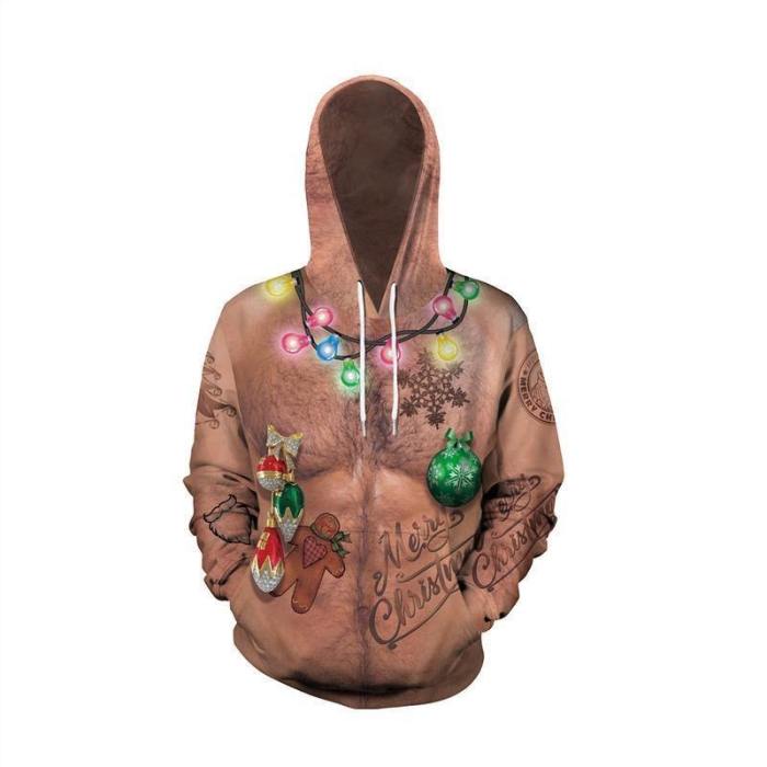 Mens Red Hoodies 3D Graphic Printed Merry Christmas Ugly Chest Pullover