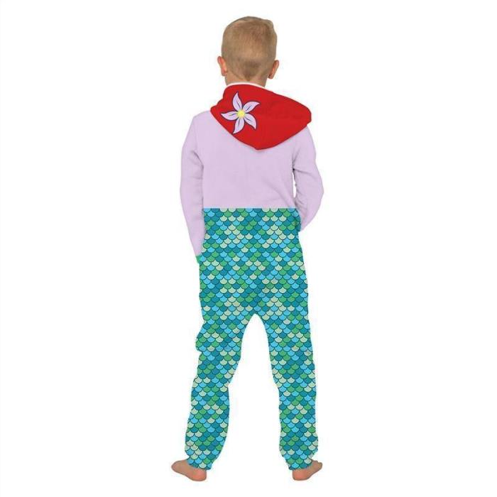 Children'S Jumpsuit Colorful Fish Scale Printing Kids Rompers Nightwear Homewear Zipper Clothing