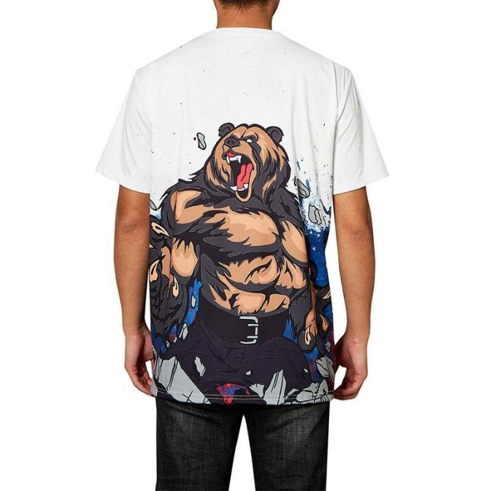 Mens T Shirt Angry Bear Printing Pattern Tee