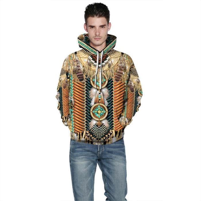 Mens Hoodies 3D Graphic Printed Indian Style Pullover Hoodied