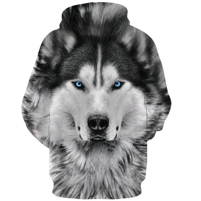 Mens Hoodies 3D Printing Wolf Face Printed Hoody